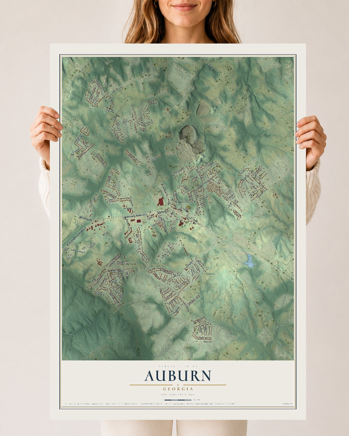 Auburn, Georgia map print, 24" x 36" Archival Matte Print mockup