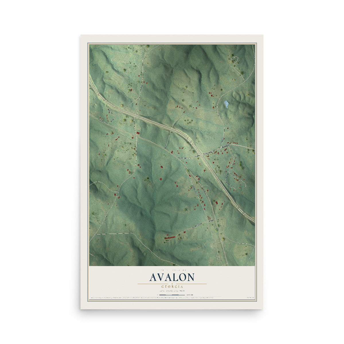 Avalon, Georgia map print, 12" x 18" Archival Matte Print mockup