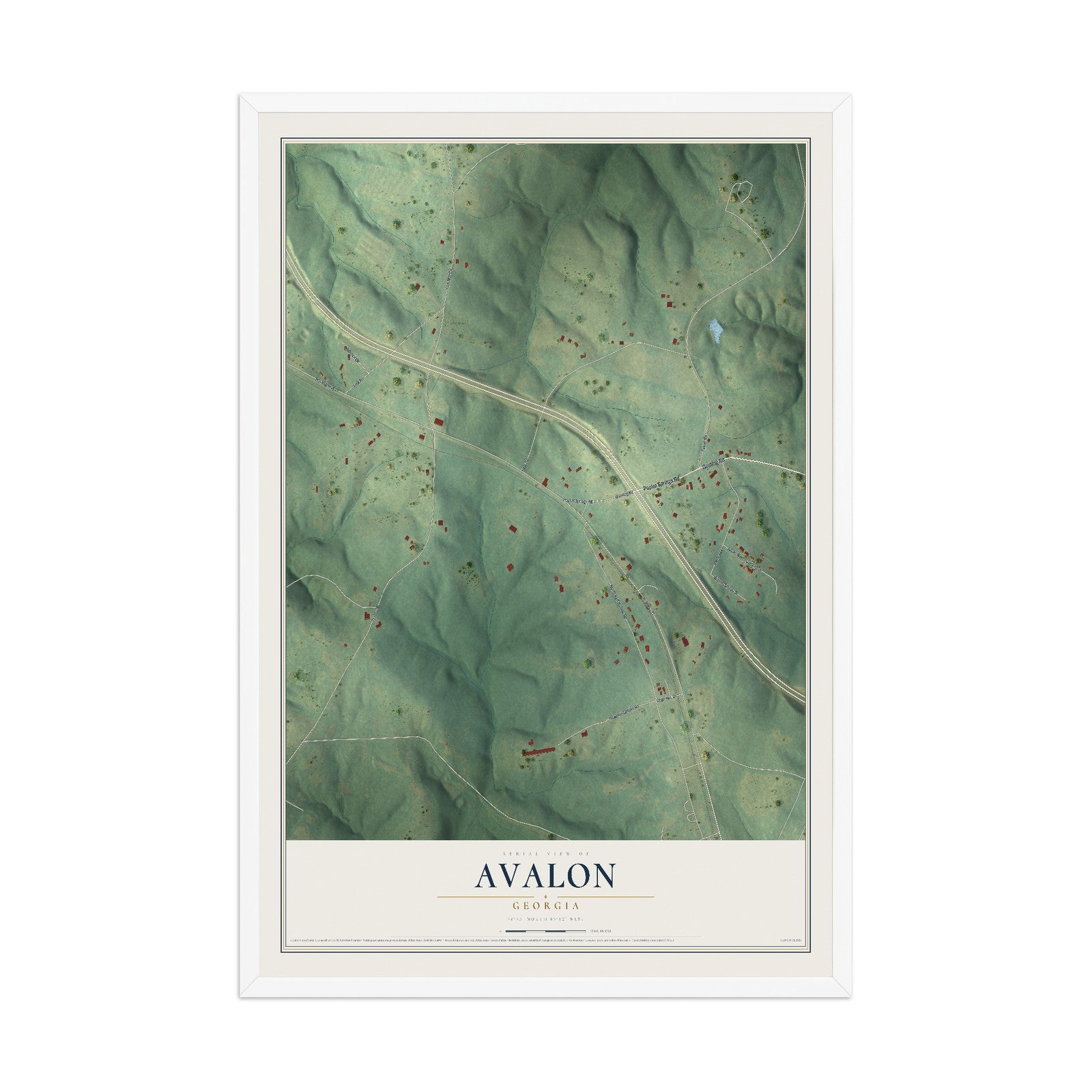 Avalon, Georgia map print, 12" x 18" W/ White Ayous Wood Frame mockup