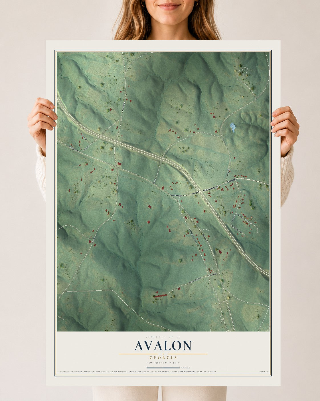 Avalon, Georgia map print, 24" x 36" Archival Matte Print mockup