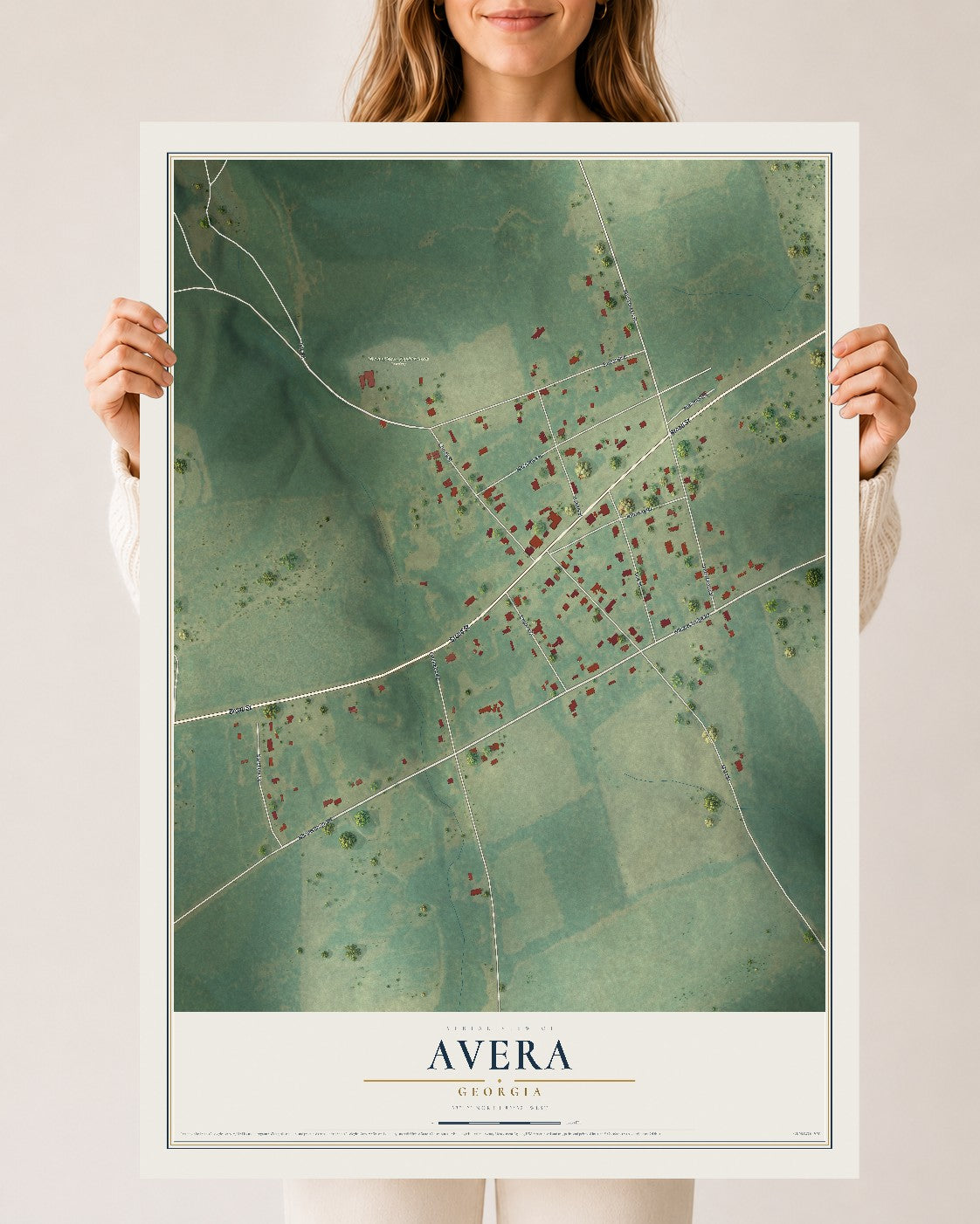 Avera, Georgia map print, 24" x 36" Archival Matte Print mockup