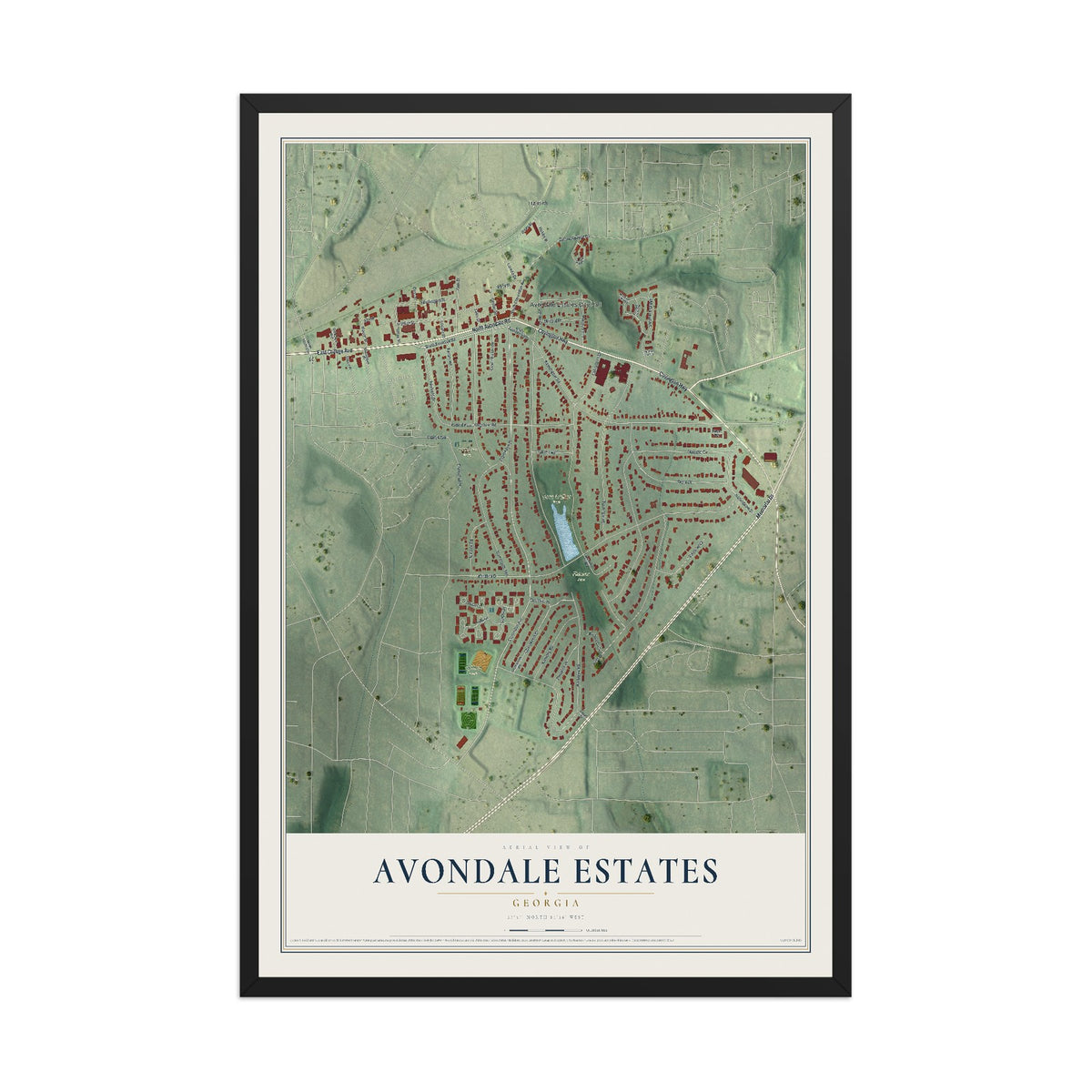 Avondale Estates, Georgia map print, 12" x 18" W/ Black Ayous Wood Frame mockup