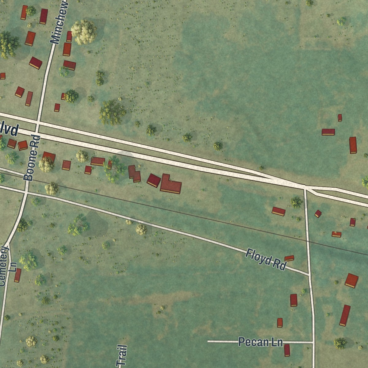 Close-up of the map of Axson, Georgia print showing street and building detail