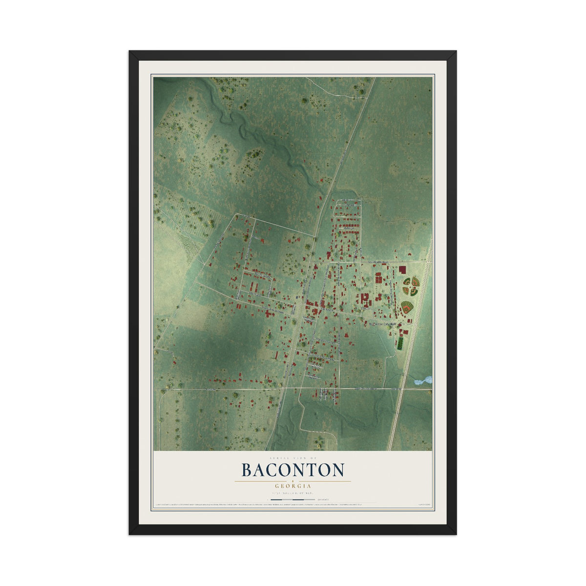 Baconton, Georgia map print, 12" x 18" W/ Black Ayous Wood Frame mockup