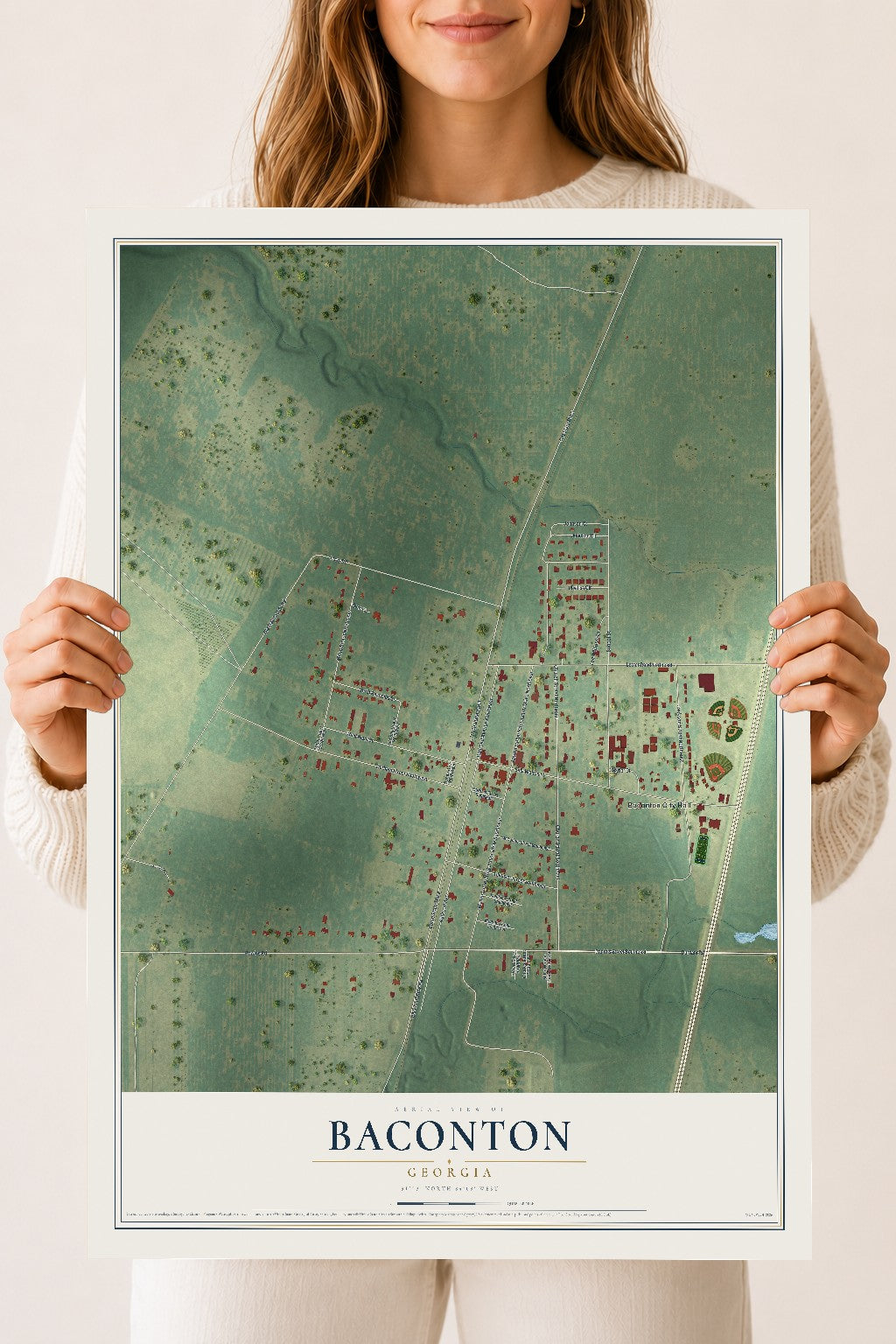 Baconton, Georgia map print, 18" x 24" Archival Matte Print mockup