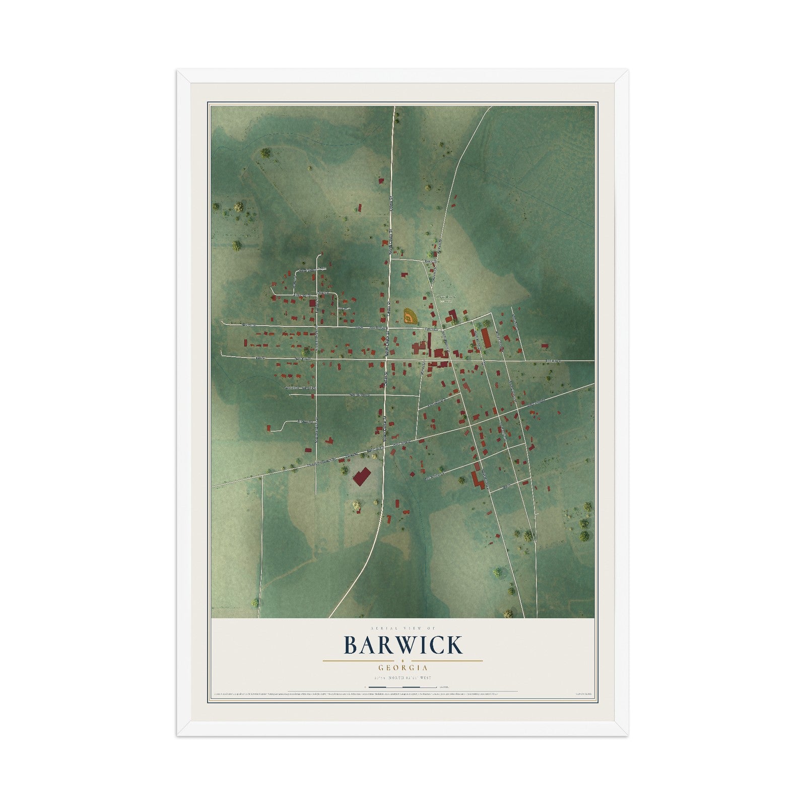 Barwick, Georgia map print, 12" x 18" W/ White Ayous Wood Frame mockup