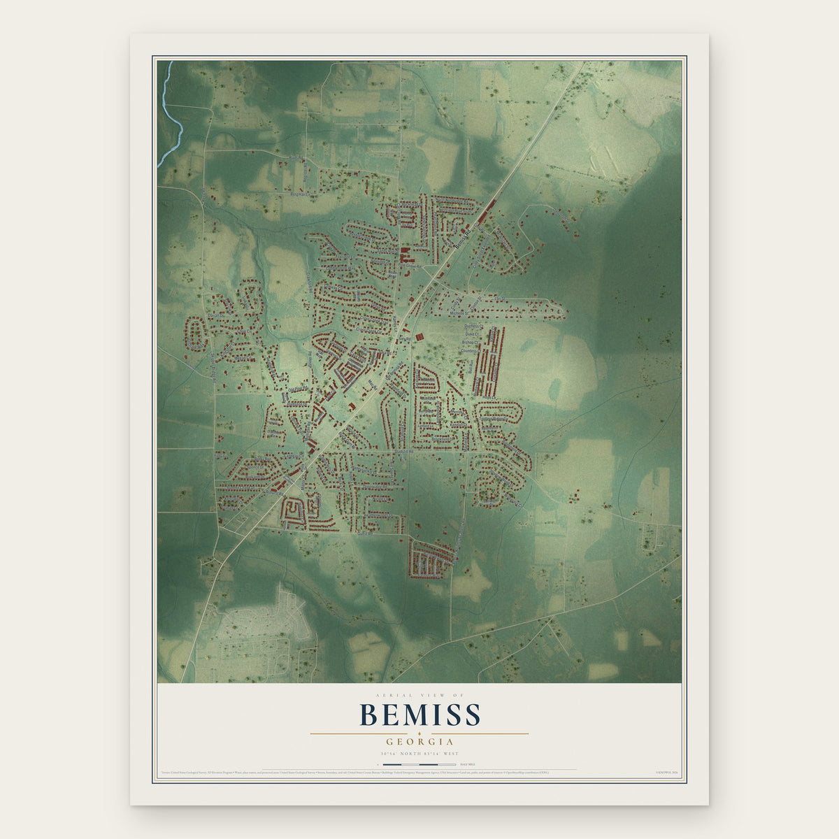 Bemiss, Georgia map print, the full design