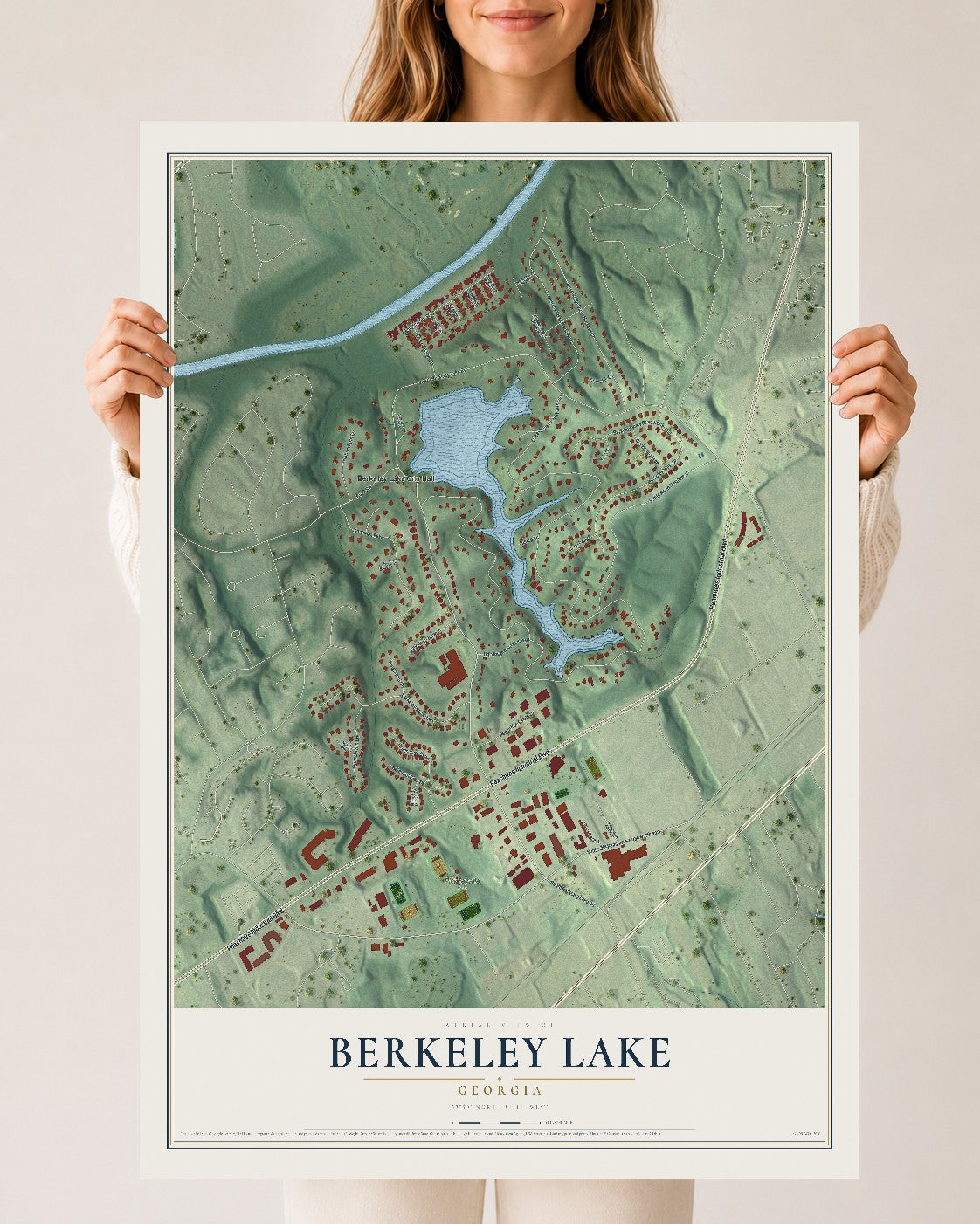 Berkeley Lake, Georgia map print, 24" x 36" Archival Matte Print mockup