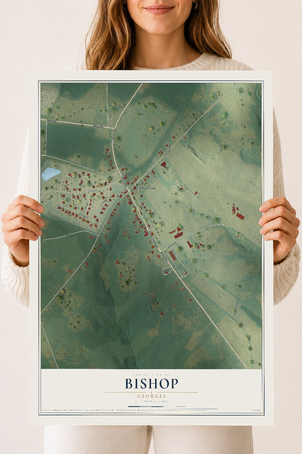 Bishop, Georgia map print, 18" x 24" Archival Matte Print mockup