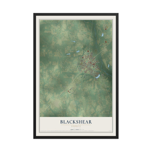 Map of Blackshear, Georgia, 12 x 18 inch print in a black wood frame