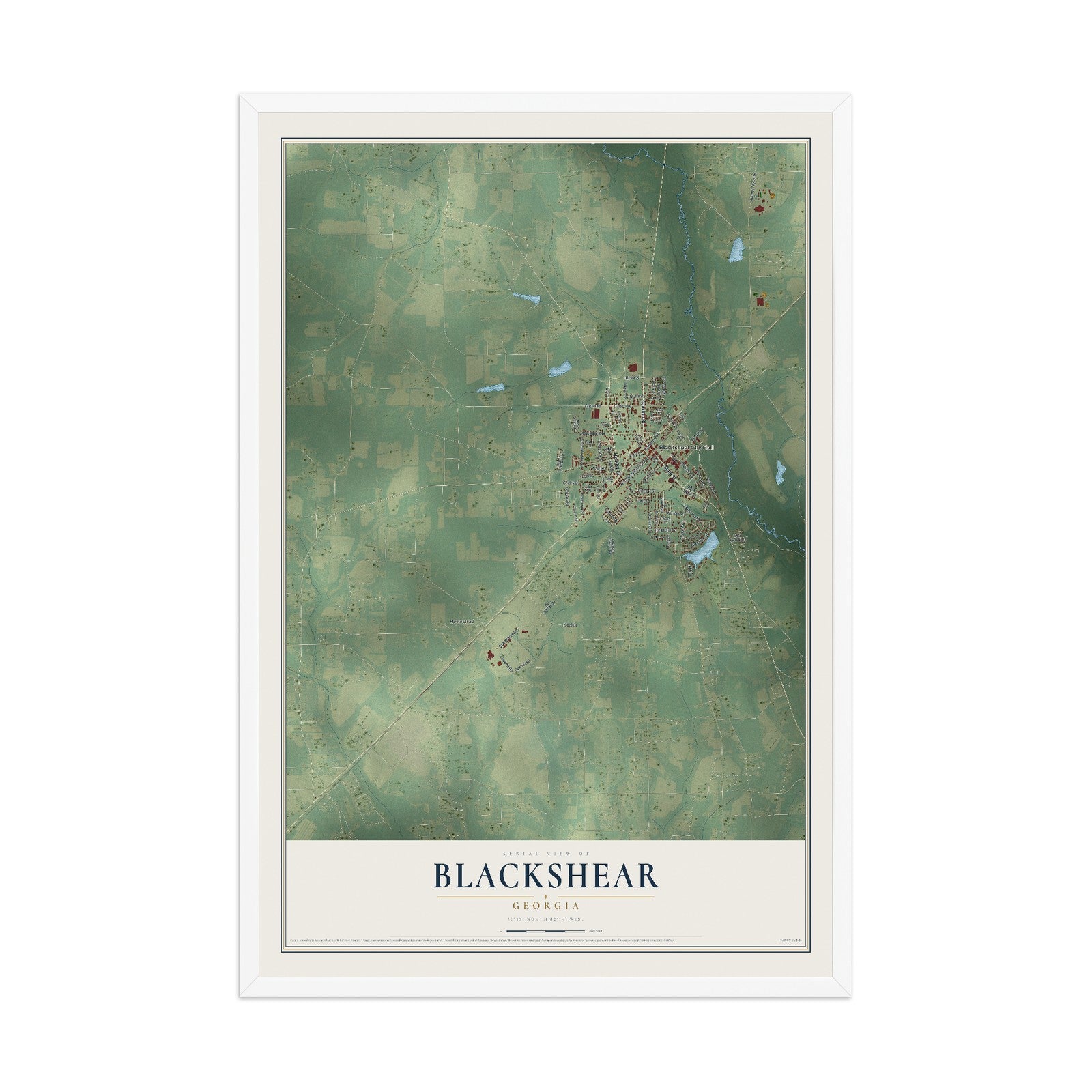 Blackshear, Georgia map print, 12" x 18" W/ White Ayous Wood Frame mockup