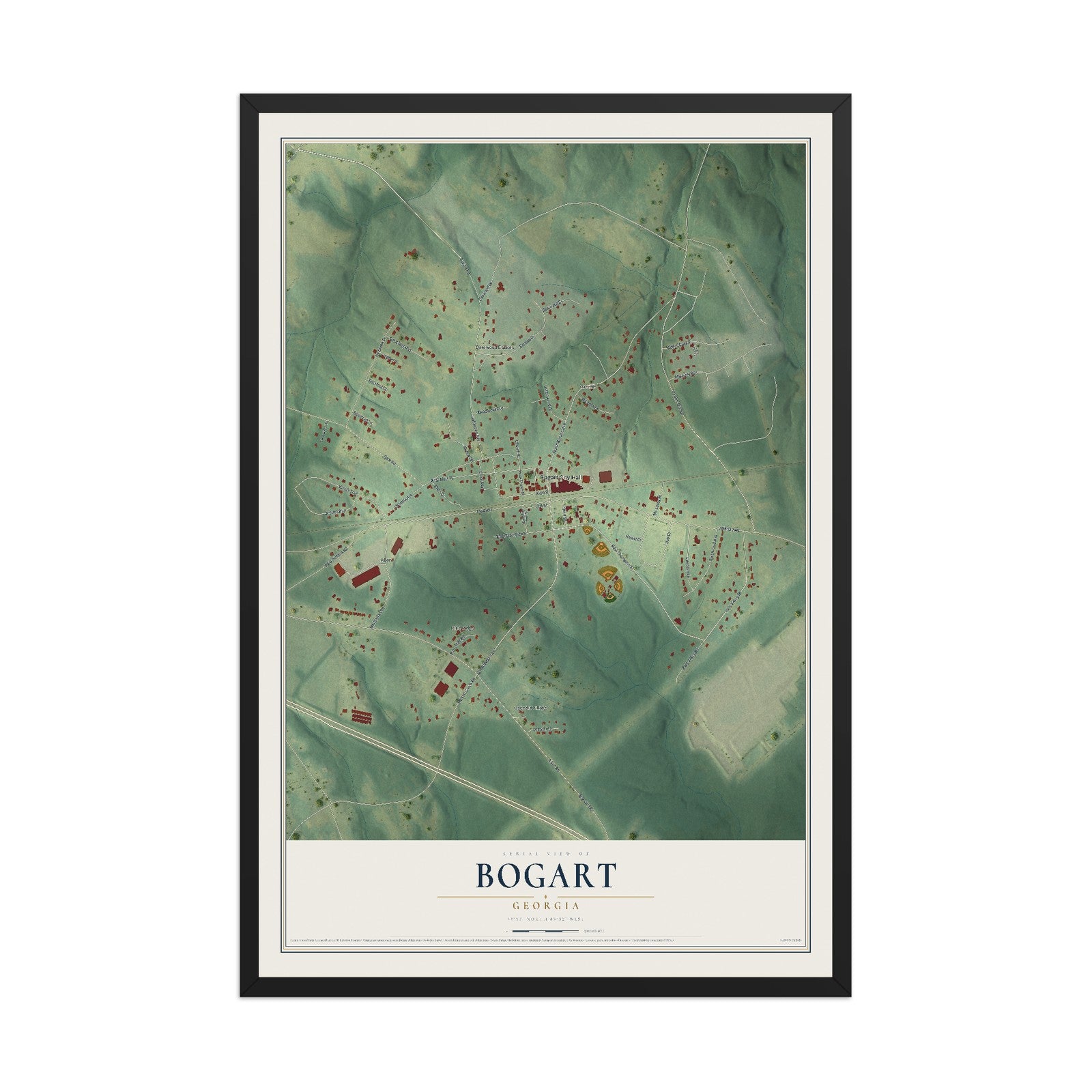 Bogart, Georgia map print, 12" x 18" W/ Black Ayous Wood Frame mockup