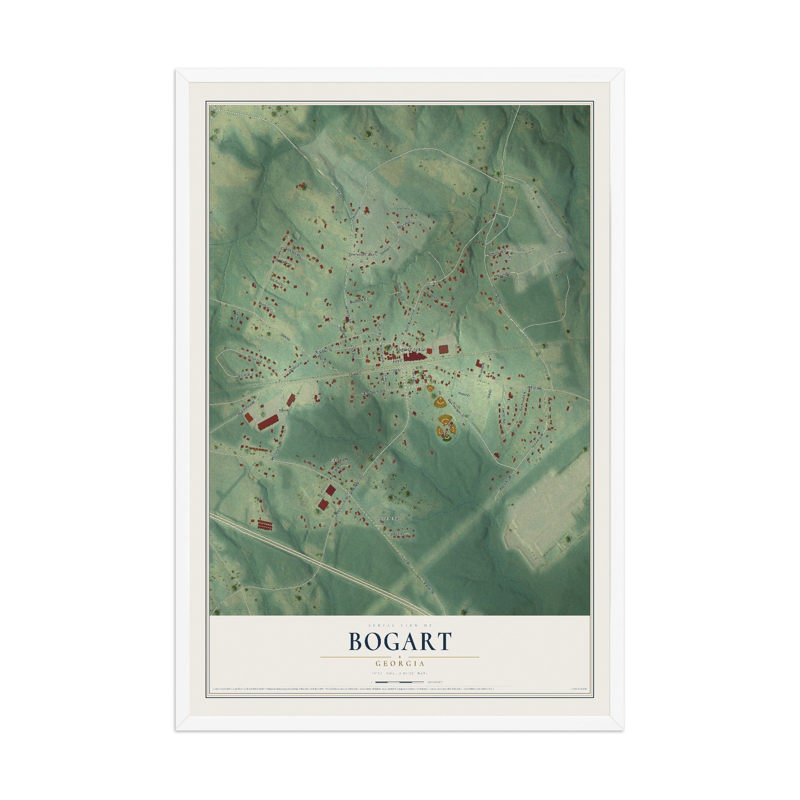 Bogart, Georgia map print, 12" x 18" W/ White Ayous Wood Frame mockup