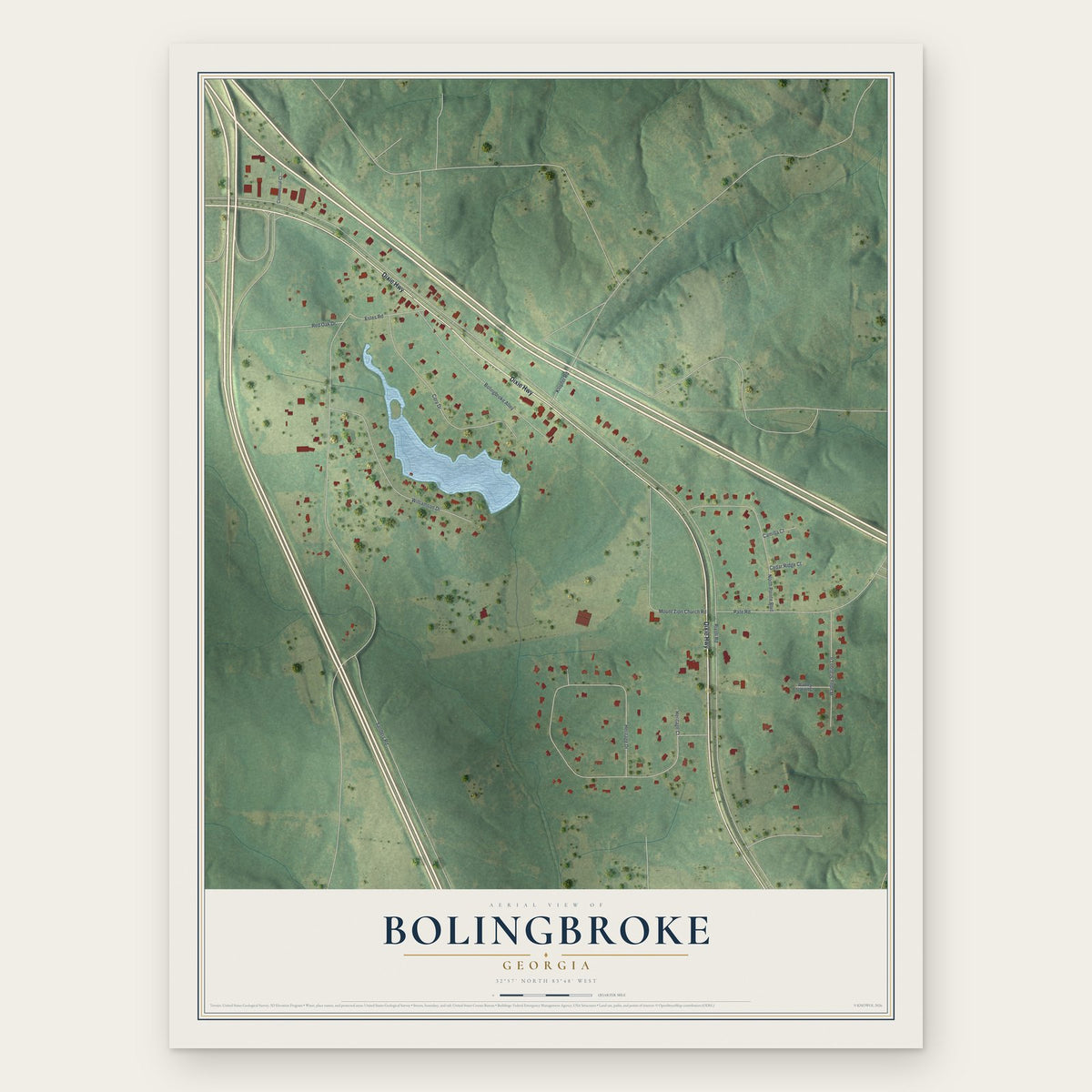 Bolingbroke, Georgia map print, the full design