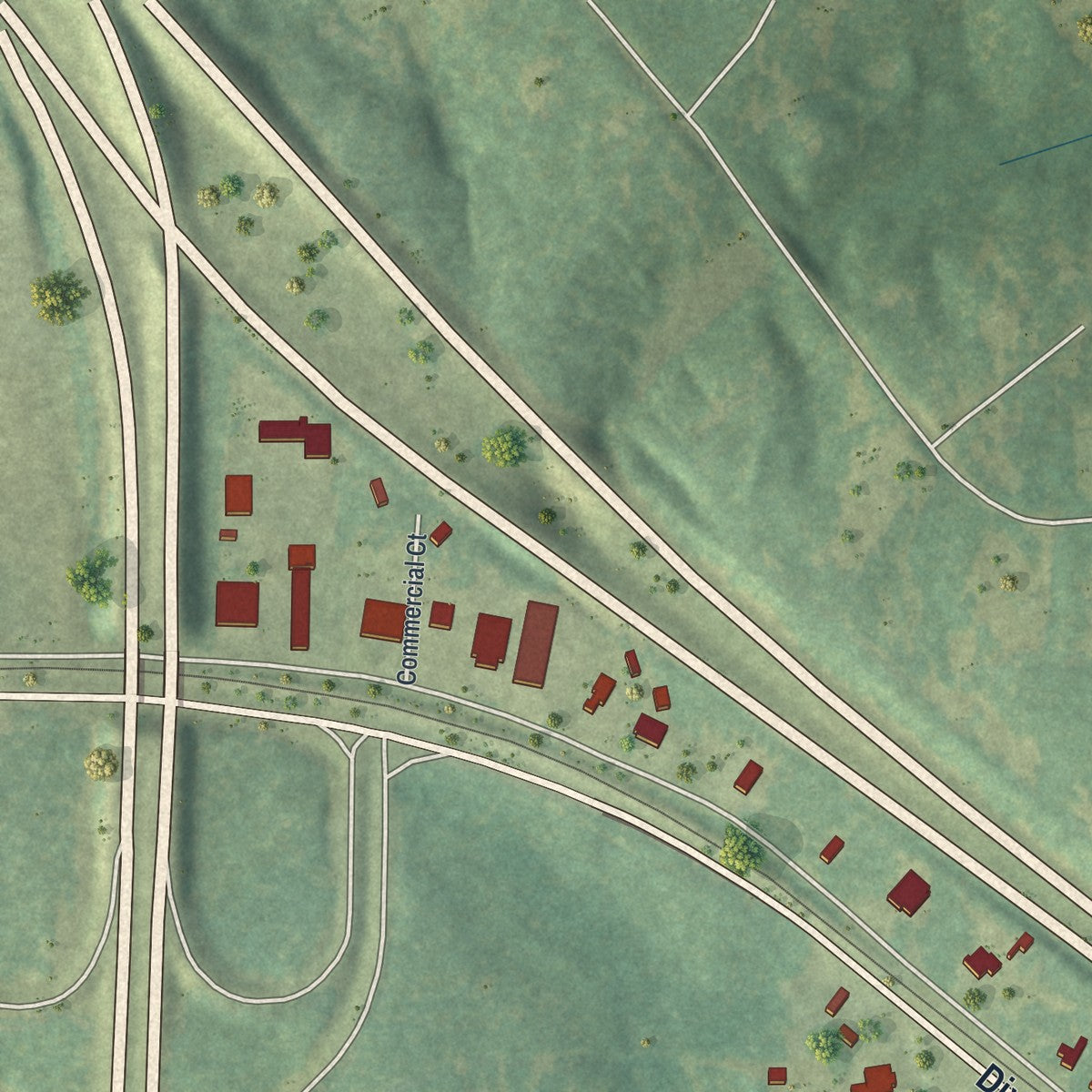 Close-up of the map of Bolingbroke, Georgia print showing street and building detail