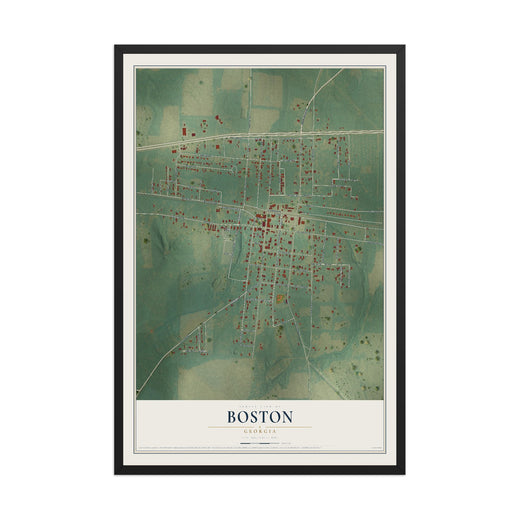 Map of Boston, Georgia, 12 x 18 inch print in a black wood frame