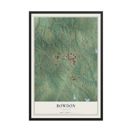 Map of Bowdon, Georgia, 12 x 18 inch print in a black wood frame