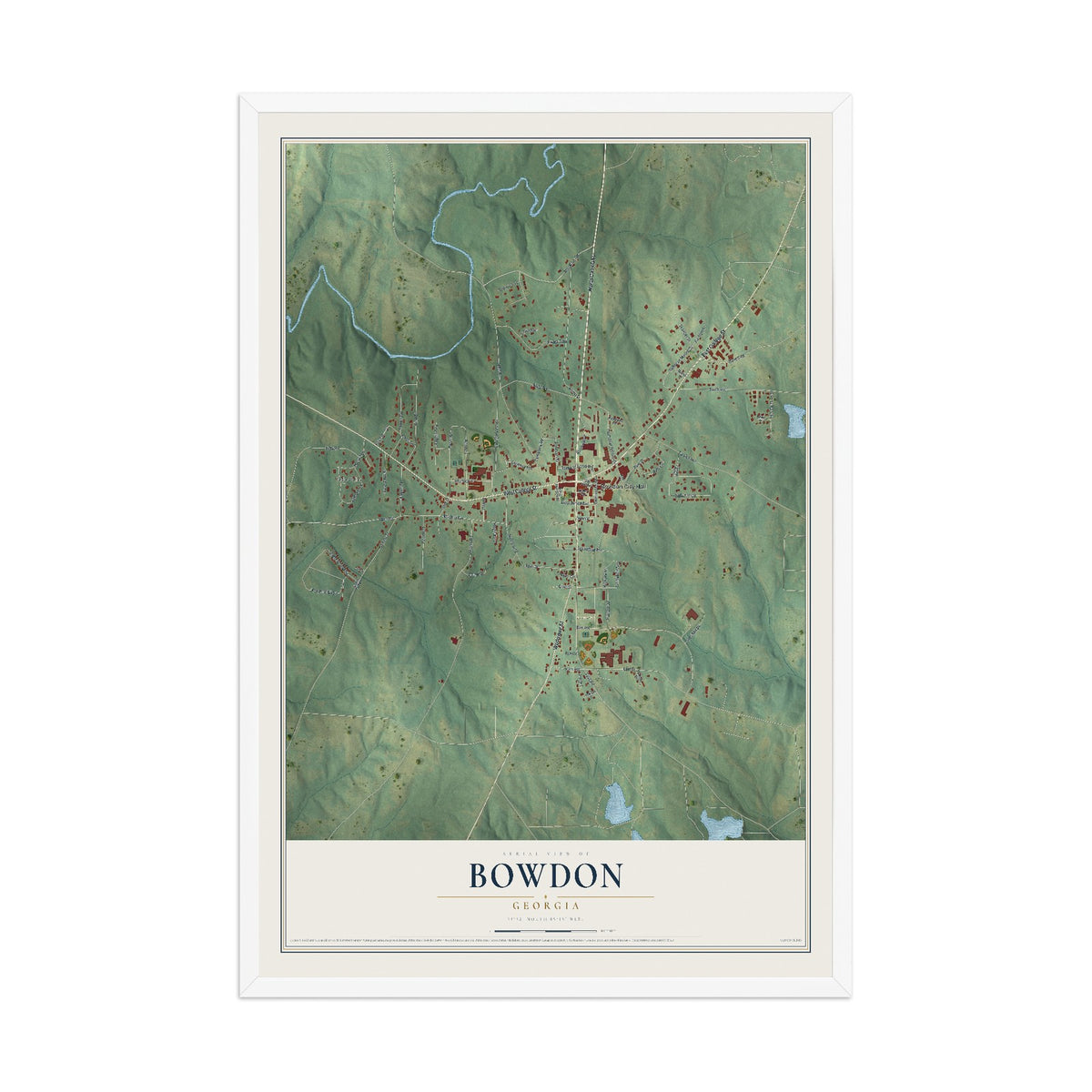 Bowdon, Georgia map print, 12" x 18" W/ White Ayous Wood Frame mockup
