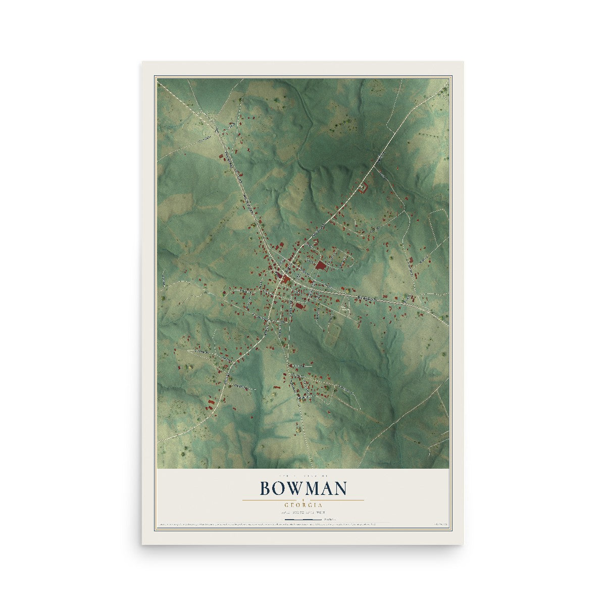 Bowman, Georgia map print, 12" x 18" Archival Matte Print mockup