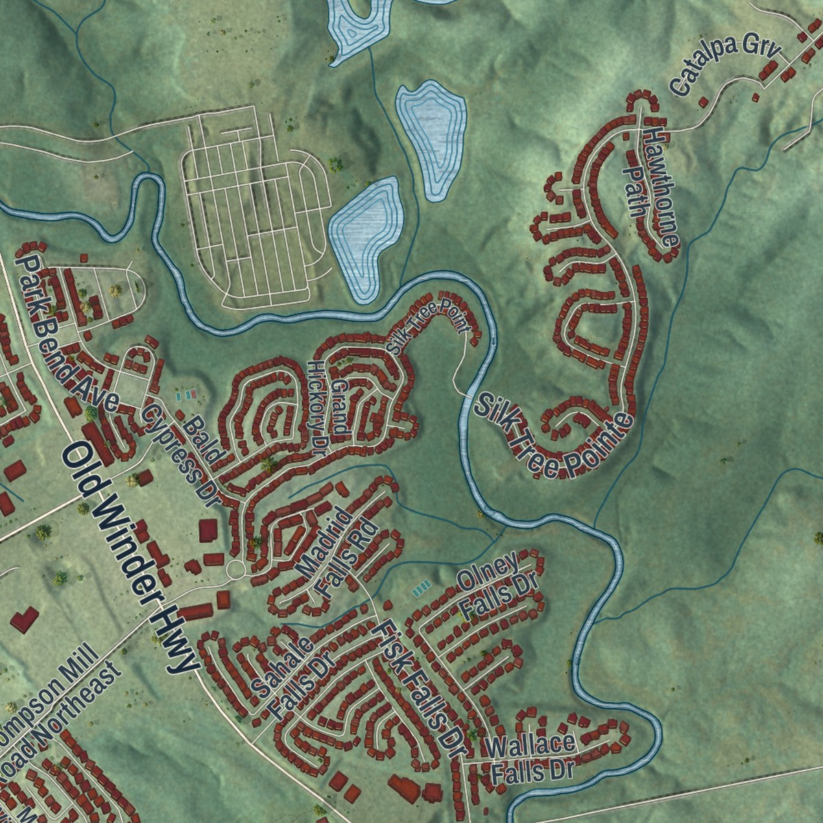 Close-up 1 of the Braselton, Georgia map artwork