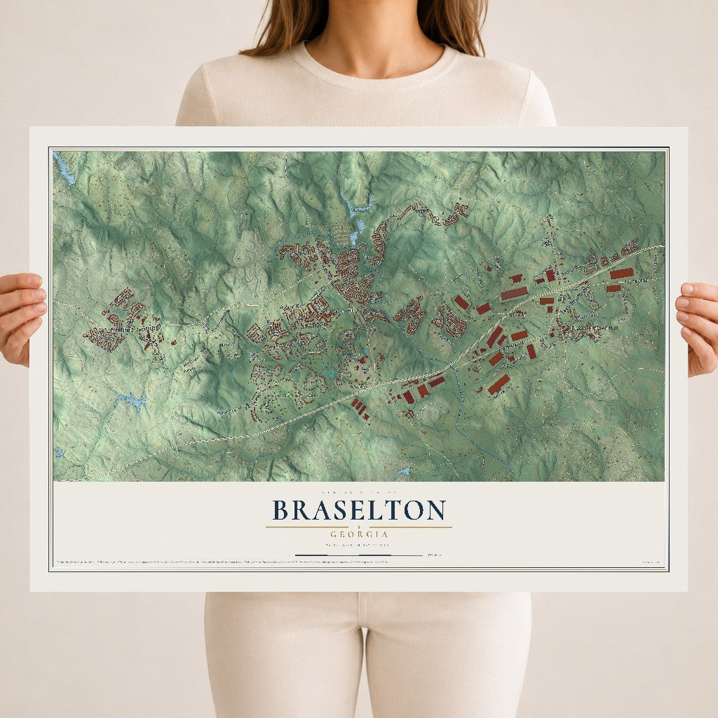 Braselton, Georgia map print, 18" x 24" Archival Matte Print mockup