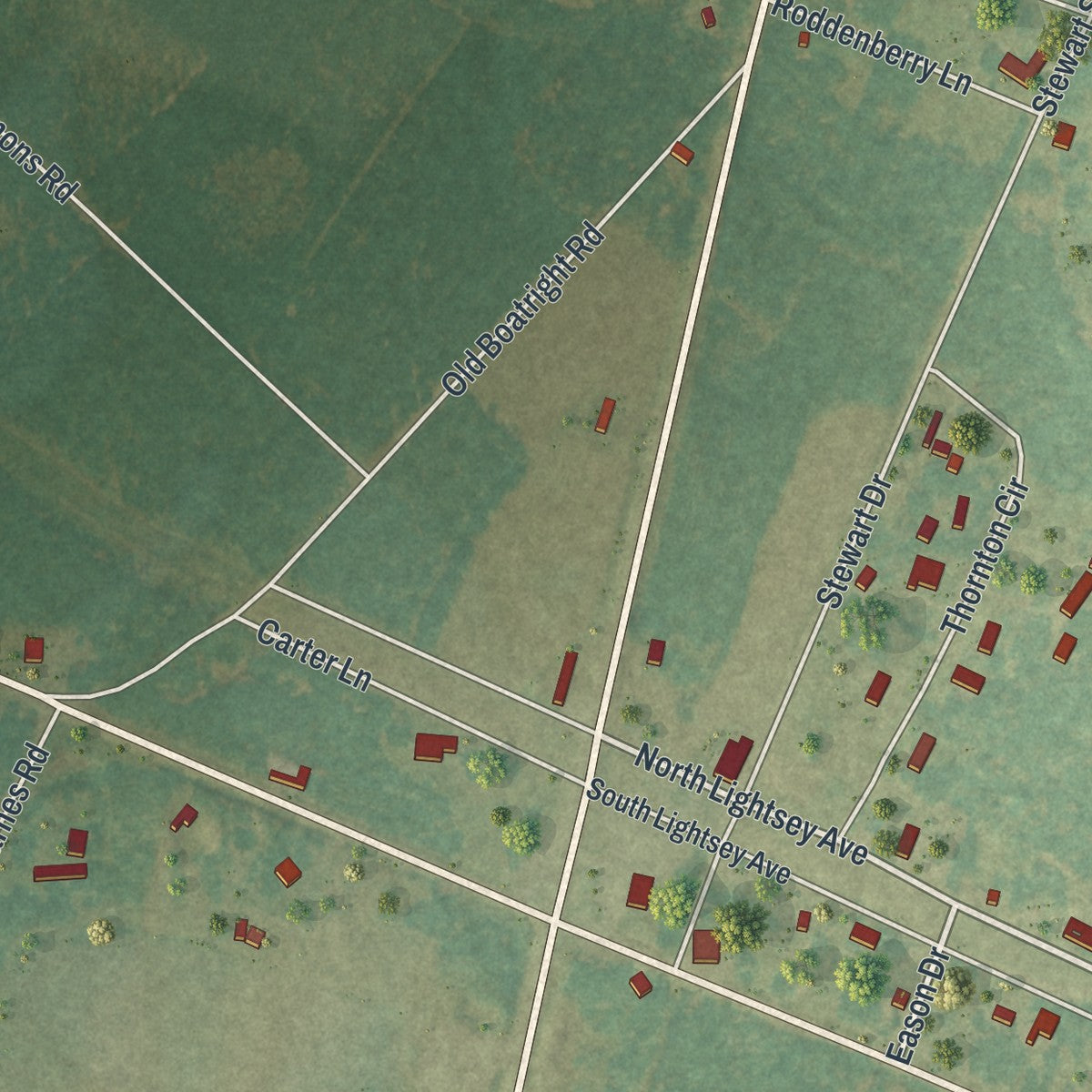 Close-up of the map of Bristol, Georgia print showing street and building detail