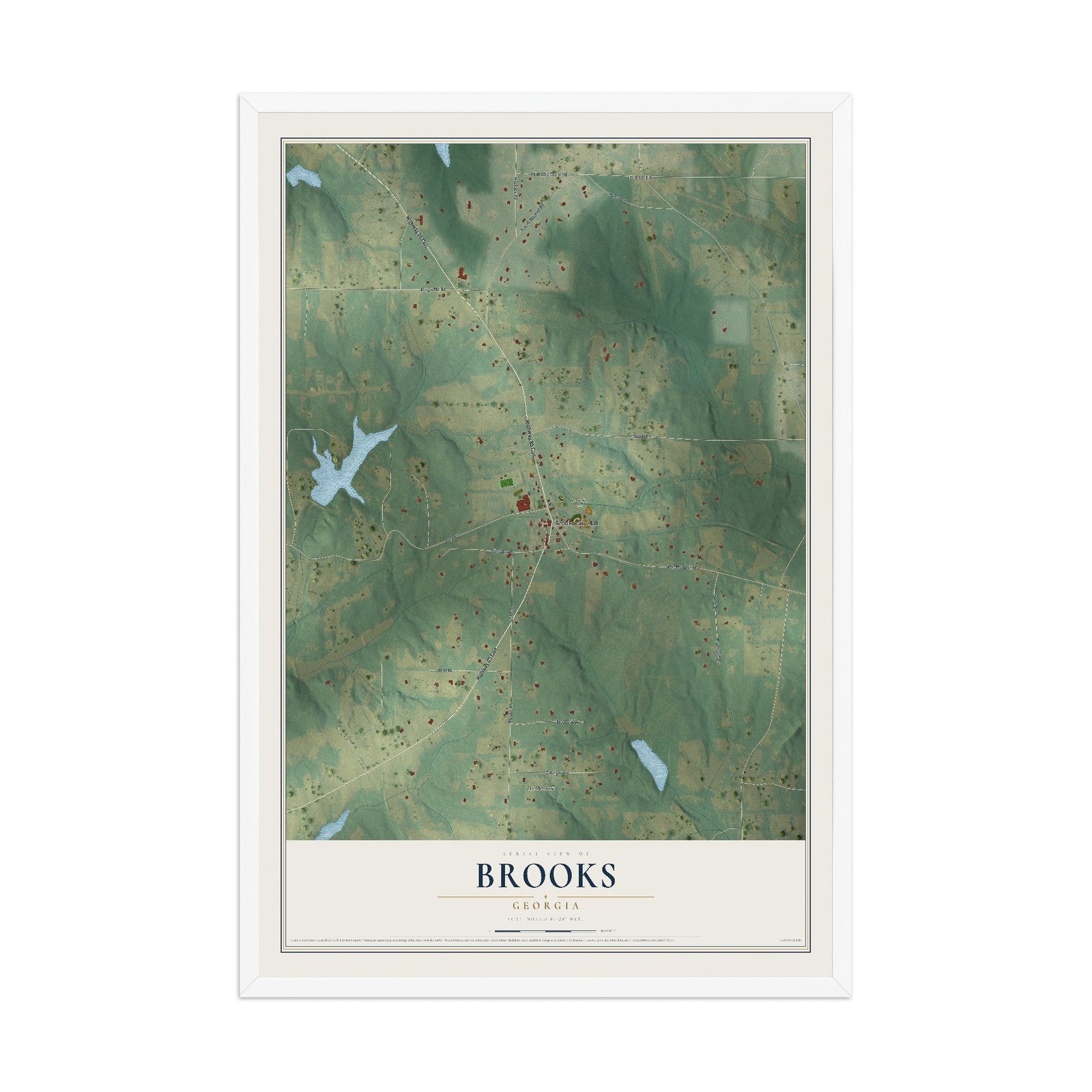 Brooks, Georgia map print, 12" x 18" W/ White Ayous Wood Frame mockup