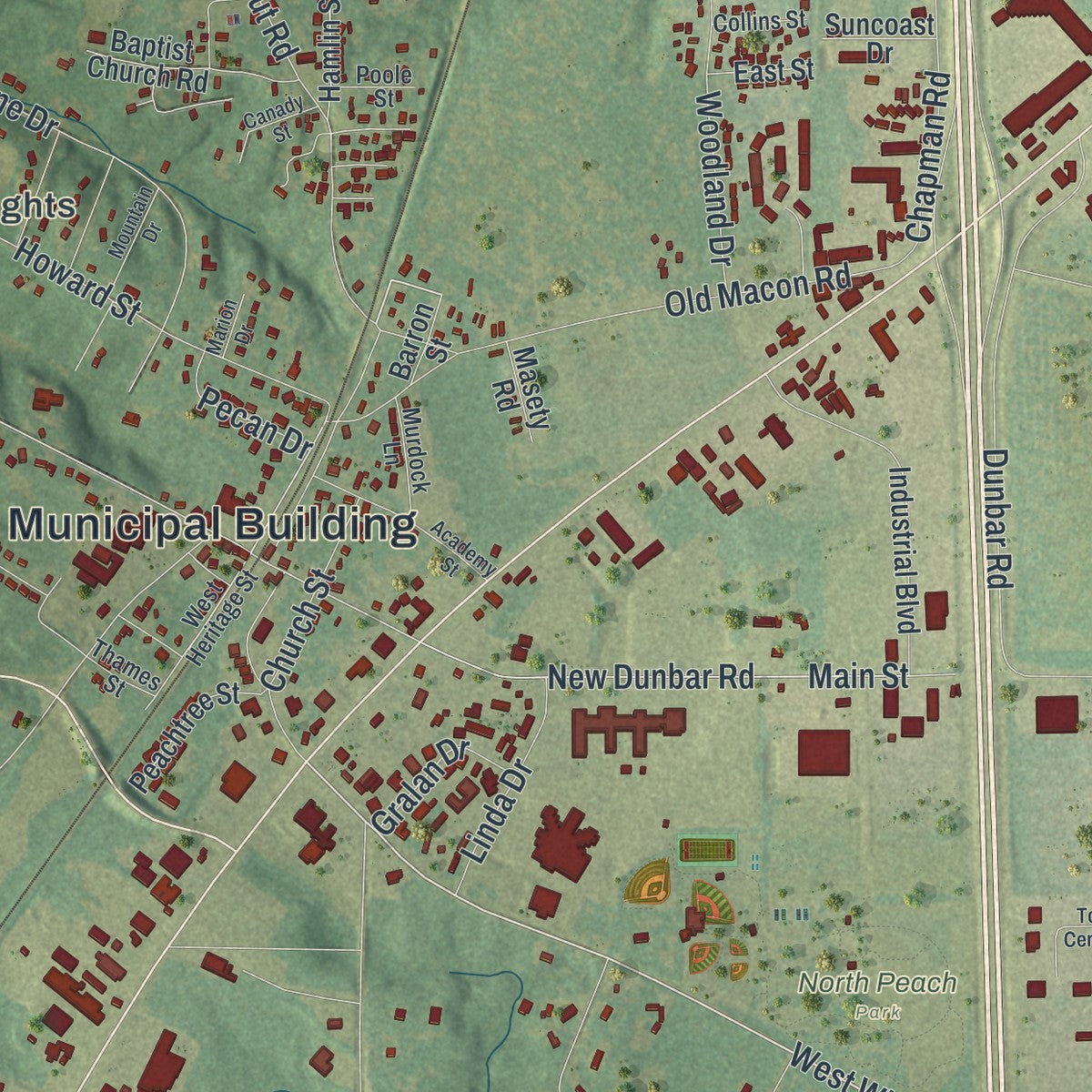 Close-up 1 of the Byron, Georgia map artwork