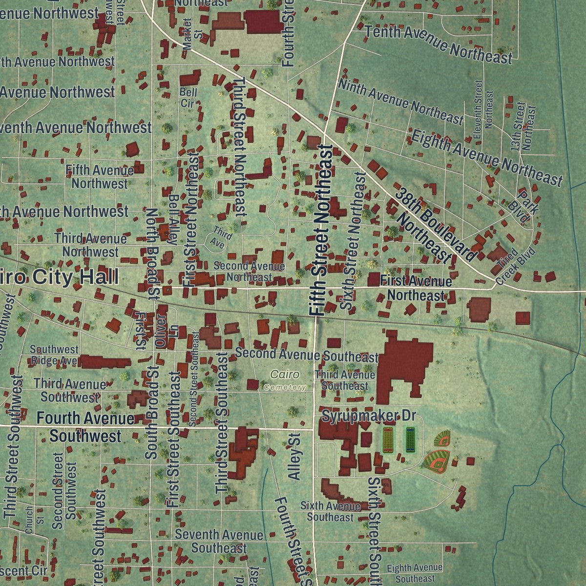 Close-up 1 of the Cairo, Georgia map artwork