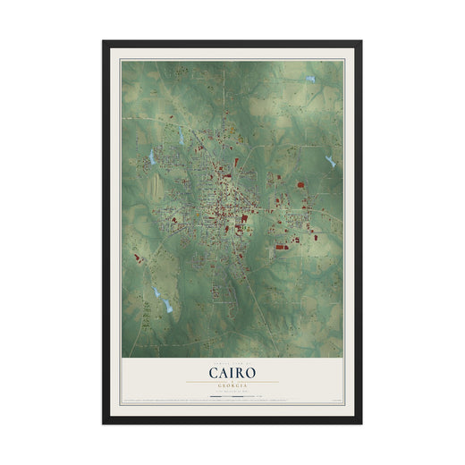 Map of Cairo, Georgia, 12 x 18 inch print in a black wood frame