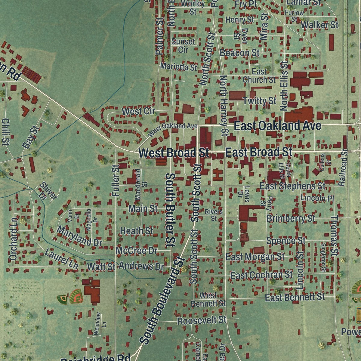 Close-up 1 of the Camilla, Georgia map artwork