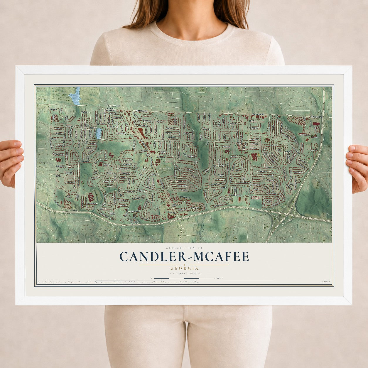 Candler-McAfee, Georgia map print, 18" x 24" W/ White Ayous Wood Frame mockup