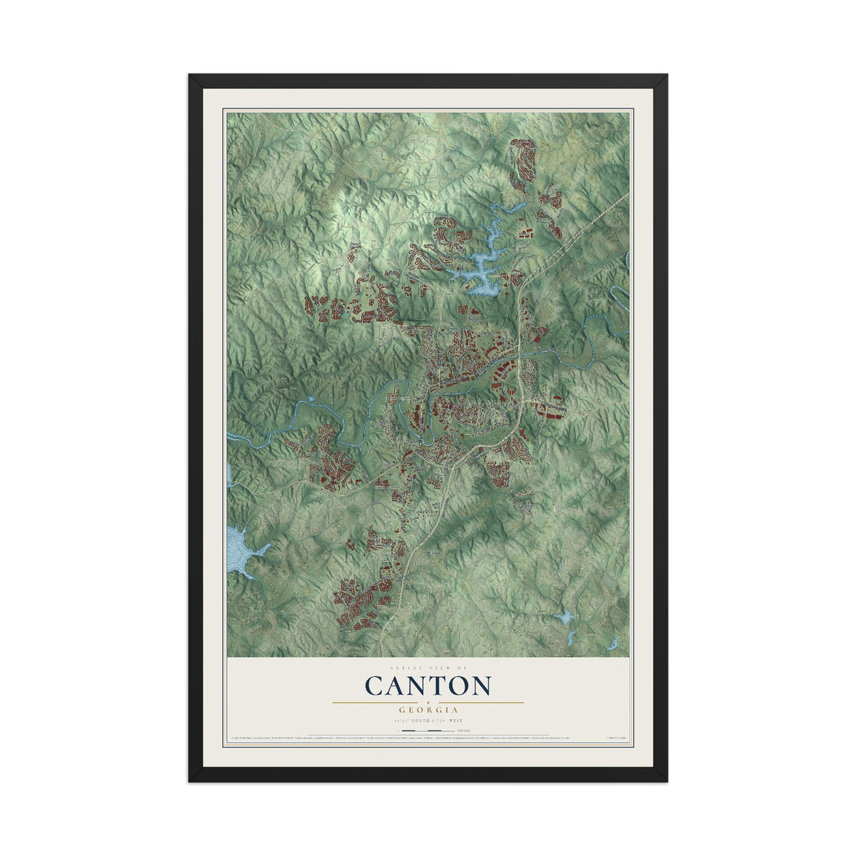 Canton, Georgia map print, 12" x 18" W/ Black Ayous Wood Frame mockup
