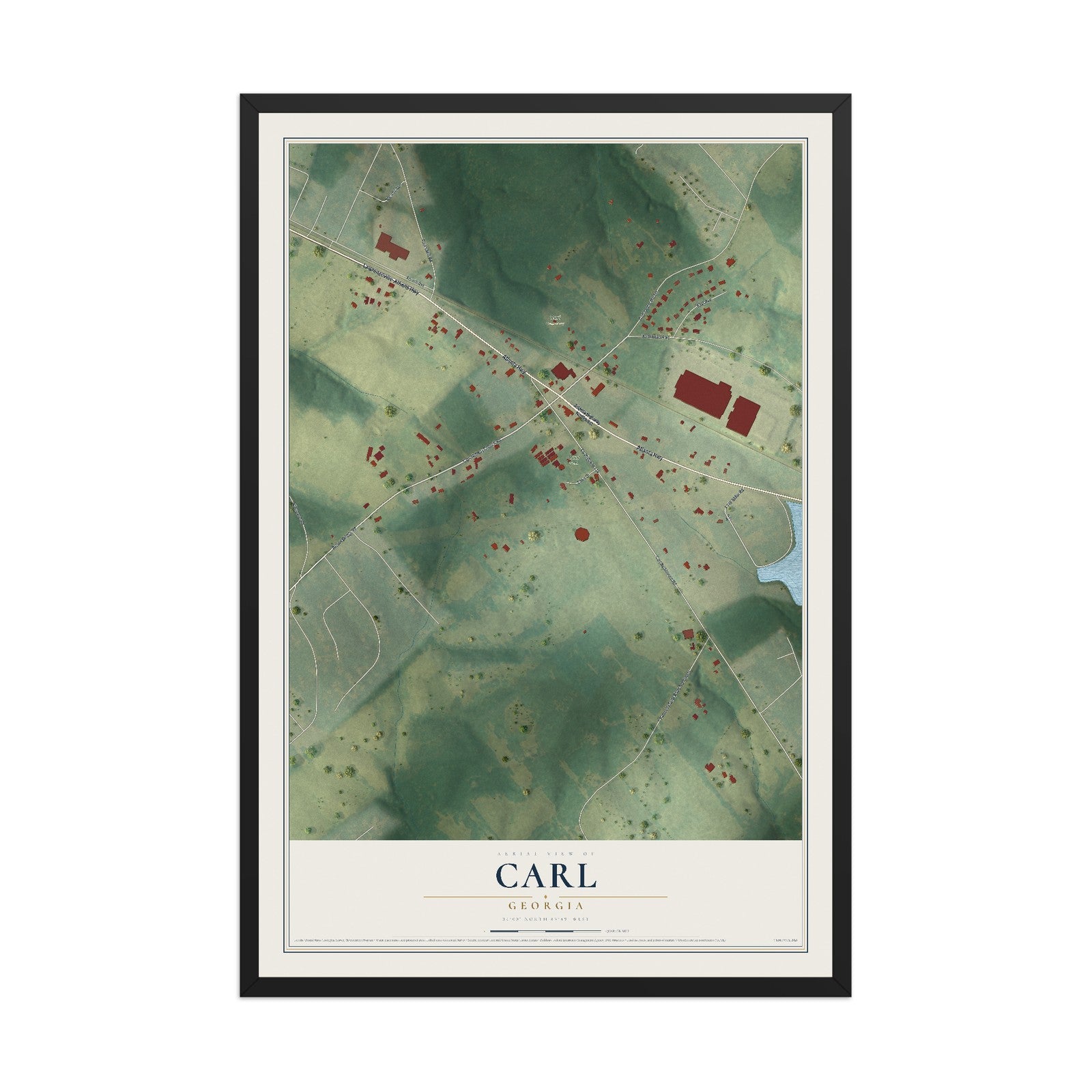 Carl, Georgia map print, 12" x 18" W/ Black Ayous Wood Frame mockup