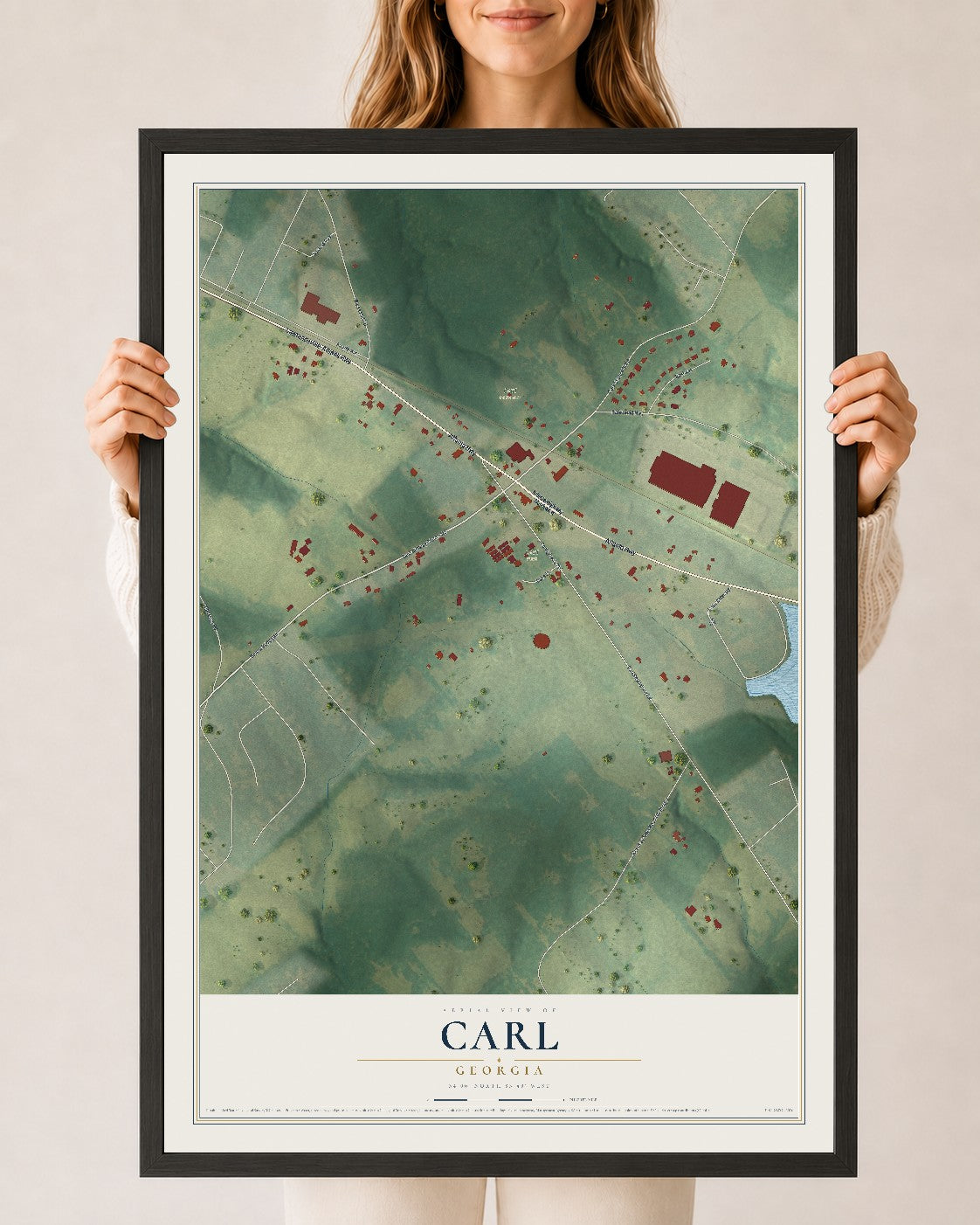 Carl, Georgia map print, 24" x 36" W/ Black Ayous Wood Frame mockup