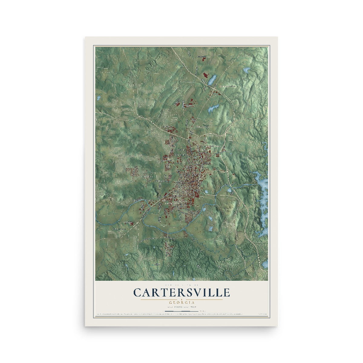 Cartersville, Georgia map print, 12" x 18" Archival Matte Print mockup