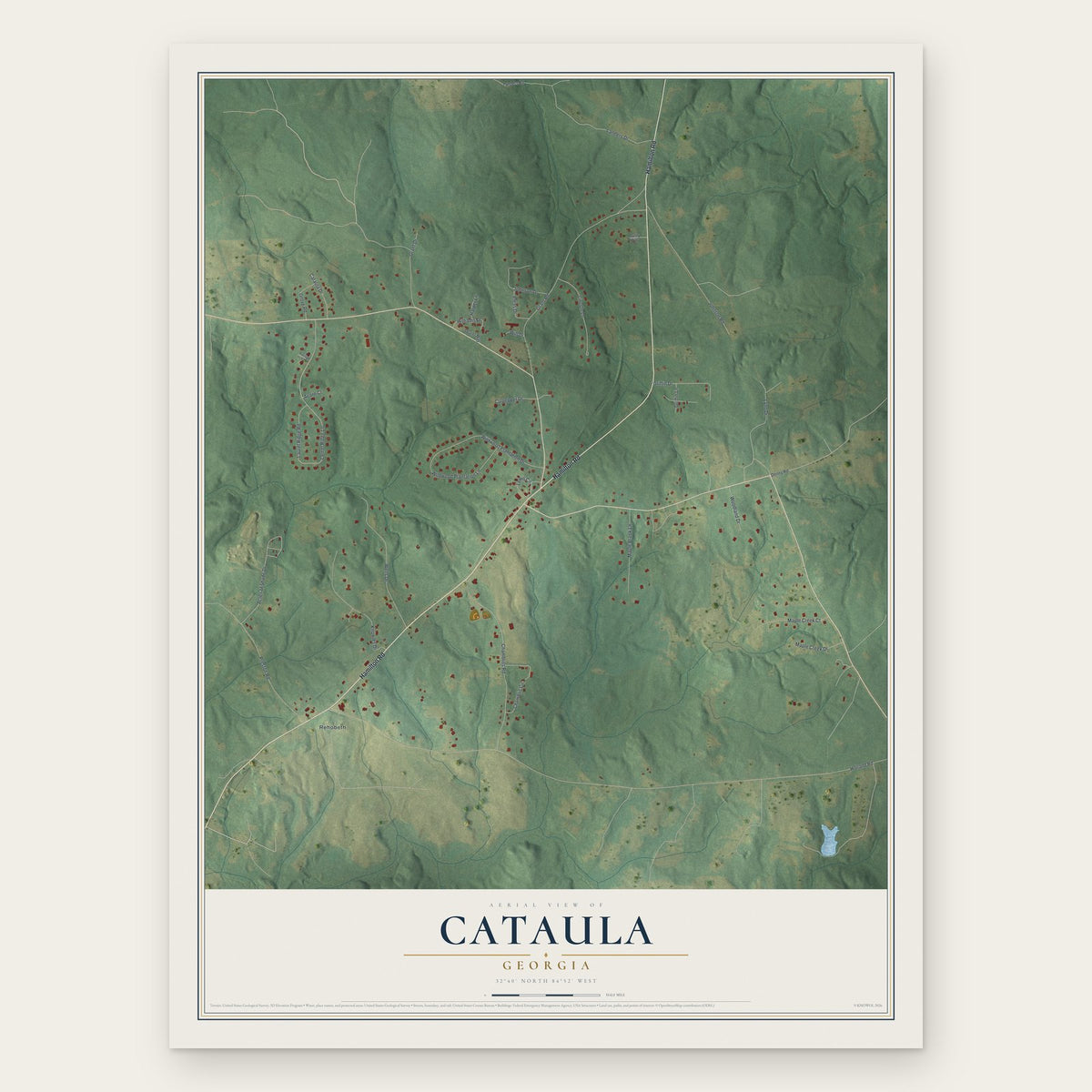 Cataula, Georgia map print, the full design