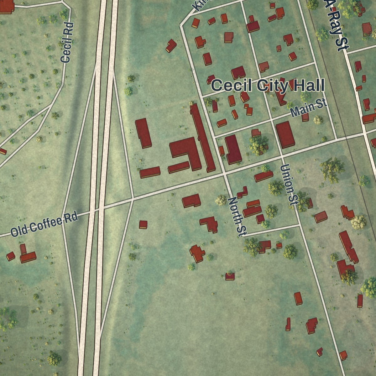 Close-up 1 of the Cecil, Georgia map artwork