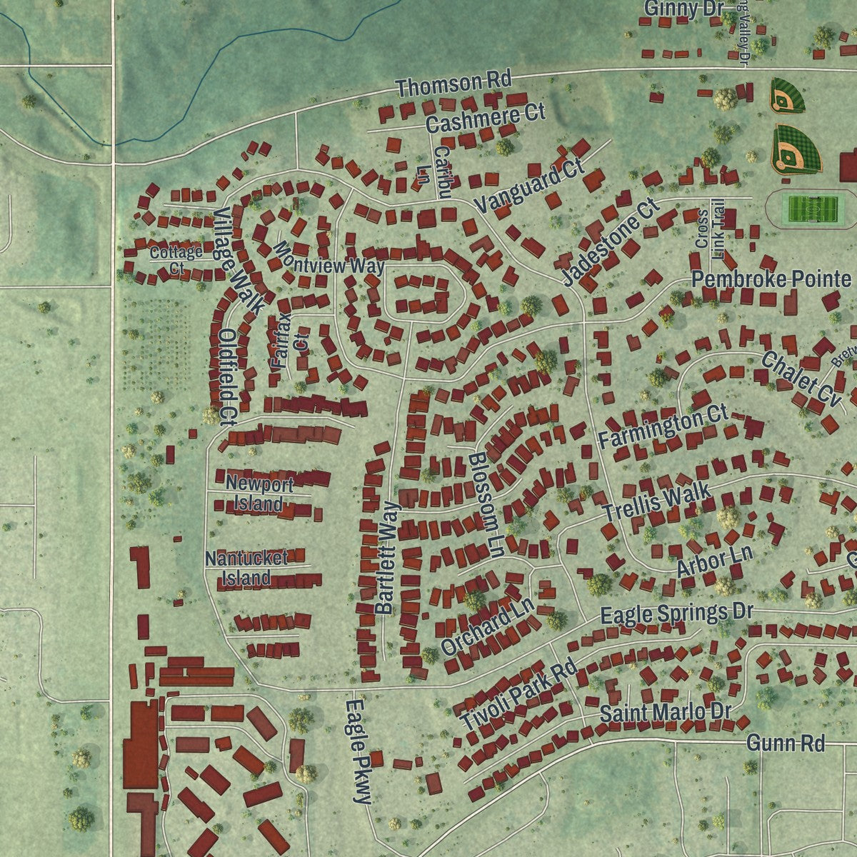 Close-up 1 of the Centerville, Georgia map artwork