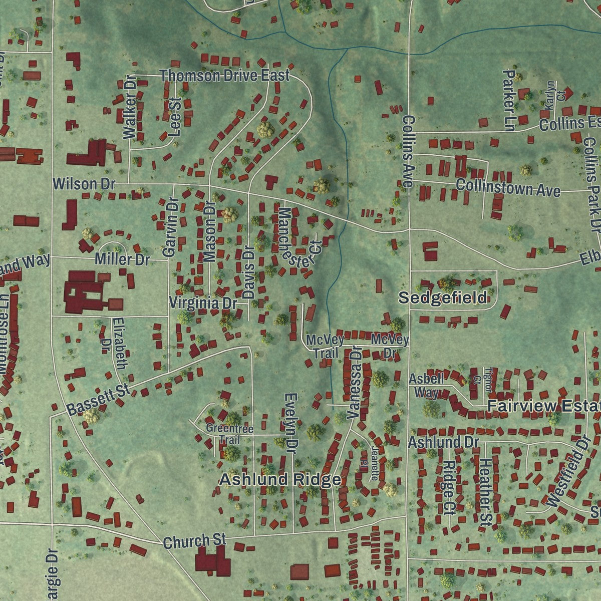 Close-up 2 of the Centerville, Georgia map artwork