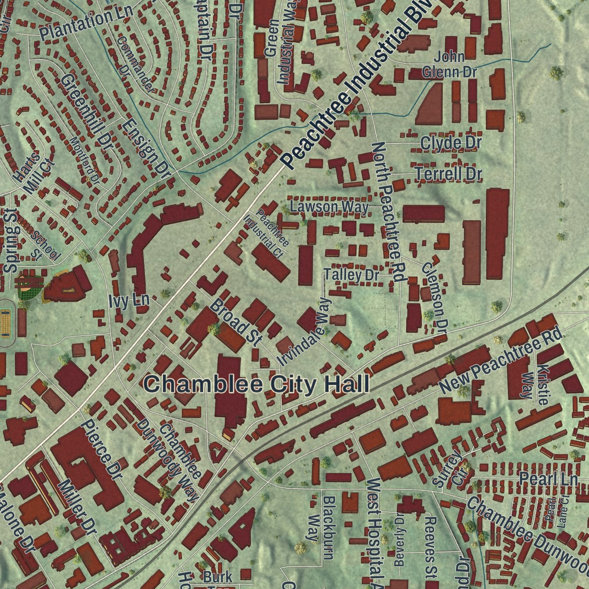 Close-up 1 of the Chamblee, Georgia map artwork