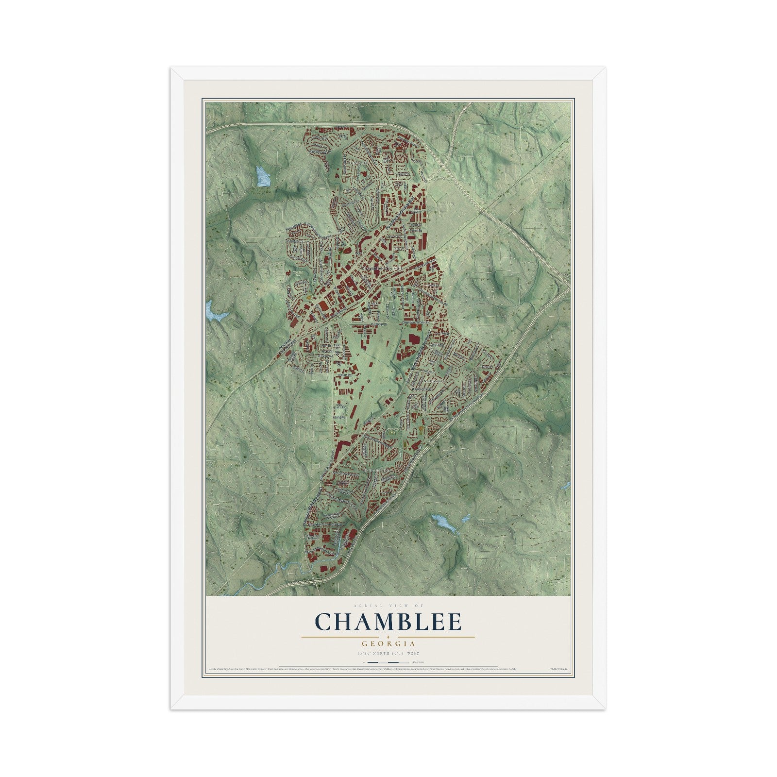Chamblee, Georgia map print, 12" x 18" W/ White Ayous Wood Frame mockup