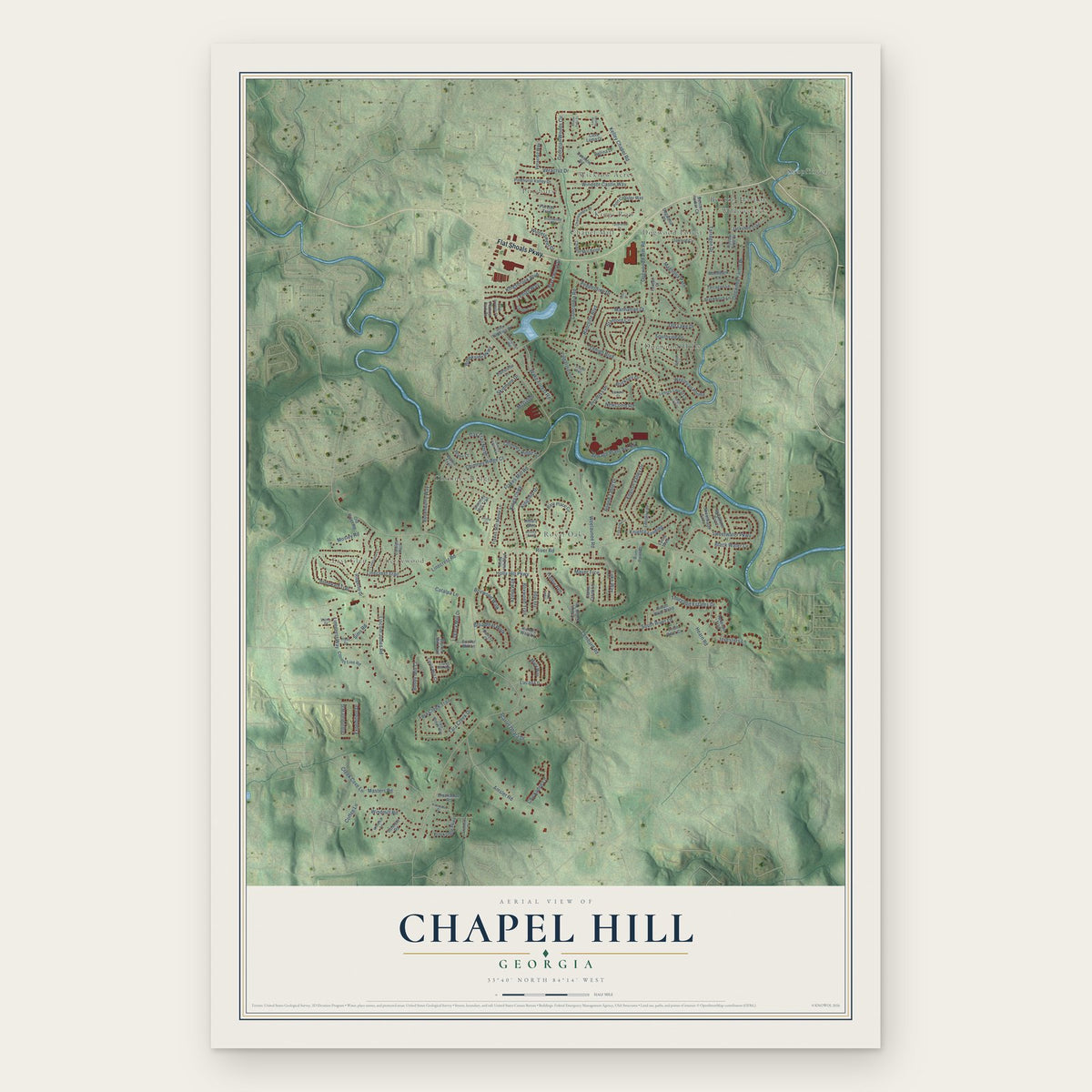 Chapel Hill, DeKalb County, Georgia map print, the full design