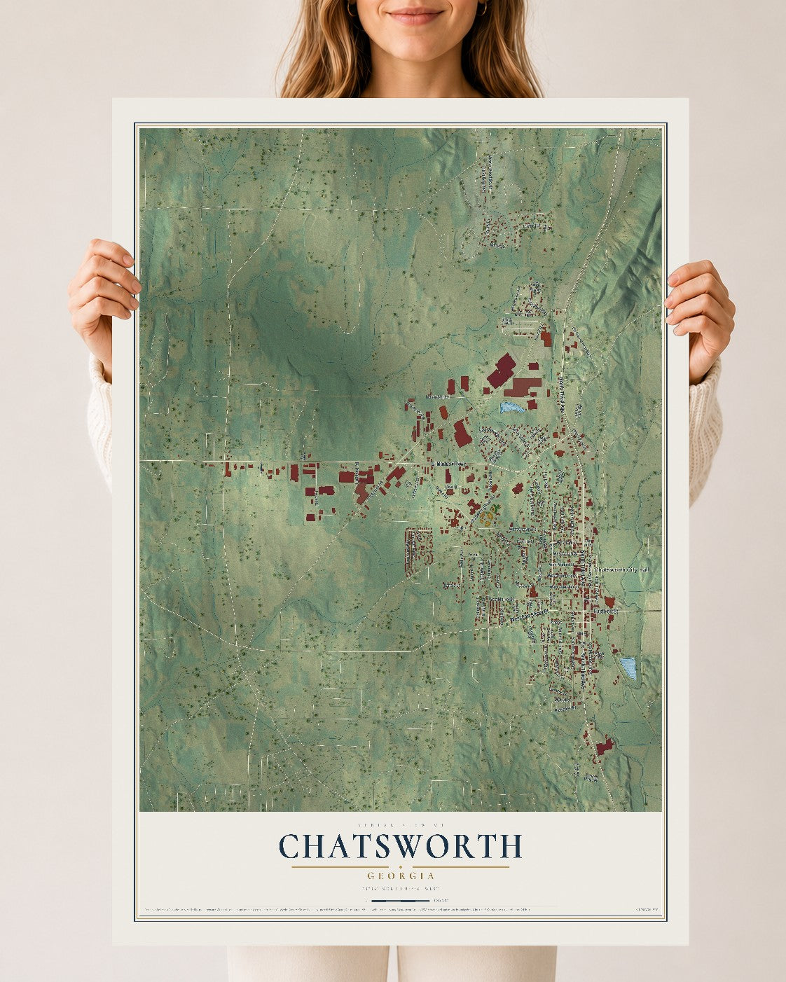 Chatsworth, Georgia map print, 24" x 36" Archival Matte Print mockup