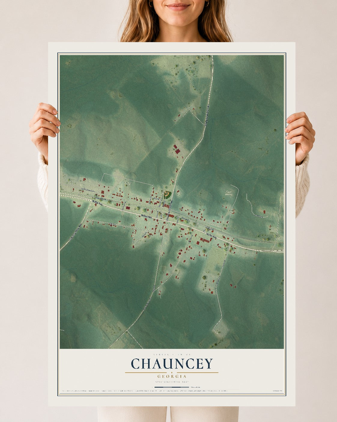 Chauncey, Georgia map print, 24" x 36" Archival Matte Print mockup