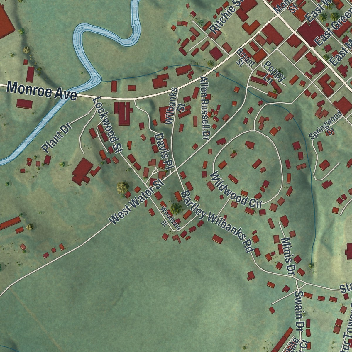 Close-up 2 of the Clarkesville, Georgia map artwork