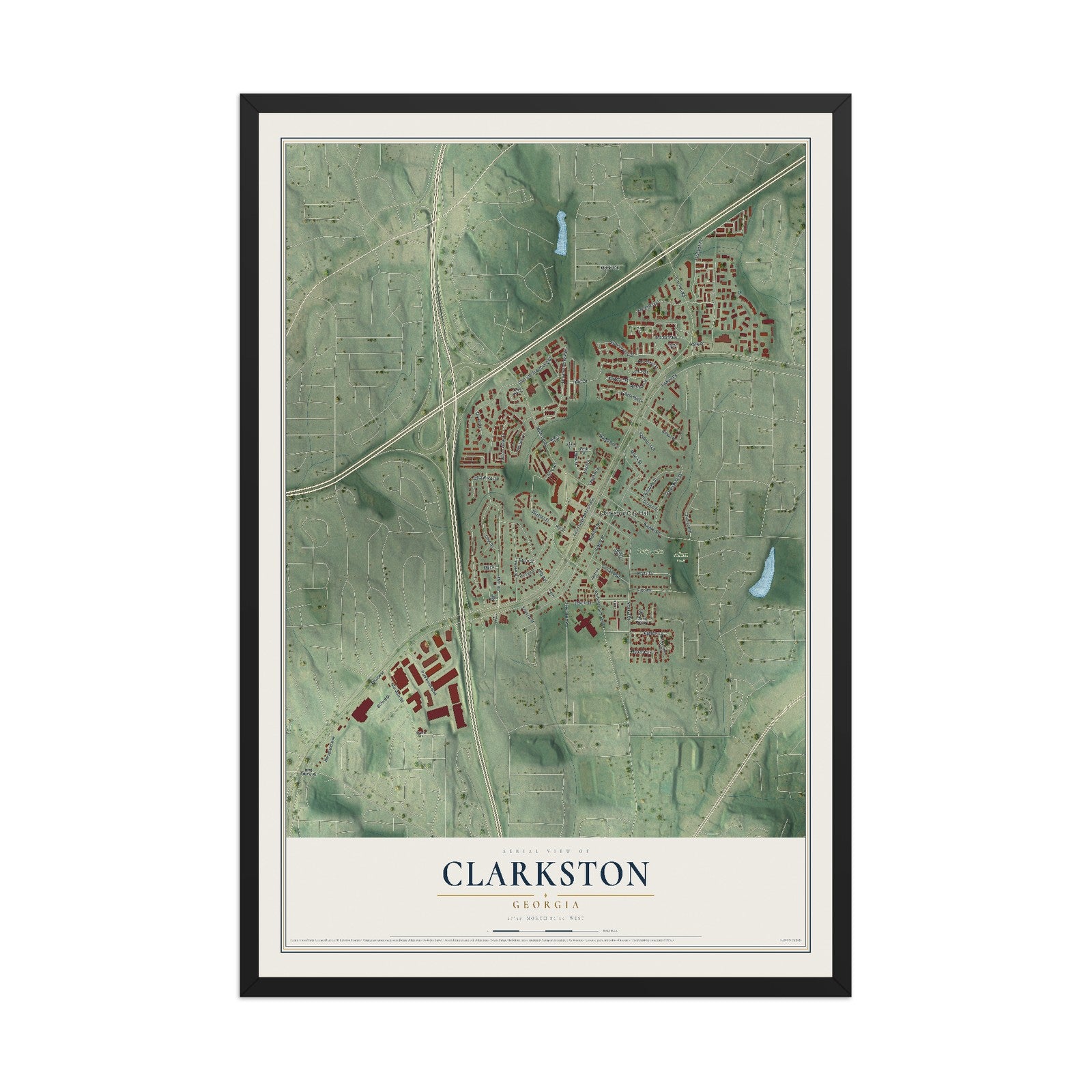 Clarkston, Georgia map print, 12" x 18" W/ Black Ayous Wood Frame mockup