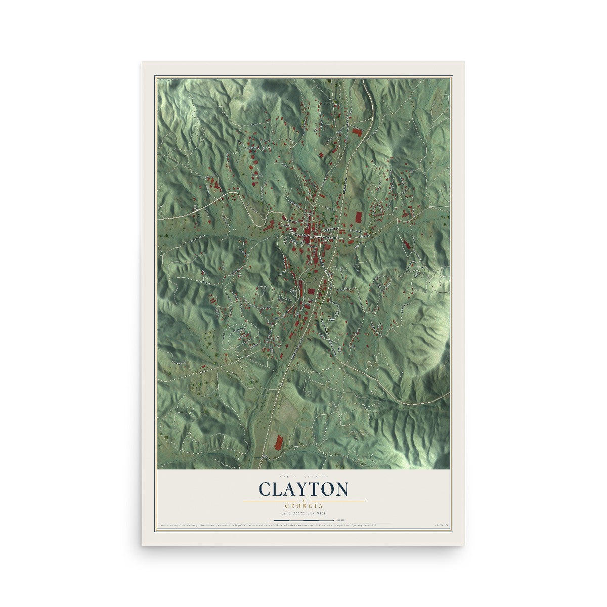 Clayton, Georgia map print, 12" x 18" Archival Matte Print mockup