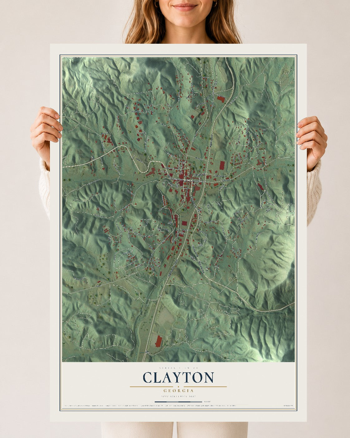 Clayton, Georgia map print, 24" x 36" Archival Matte Print mockup