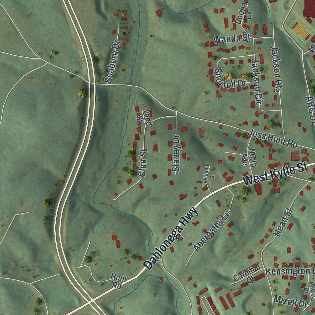 Close-up 2 of the Cleveland, Georgia map artwork